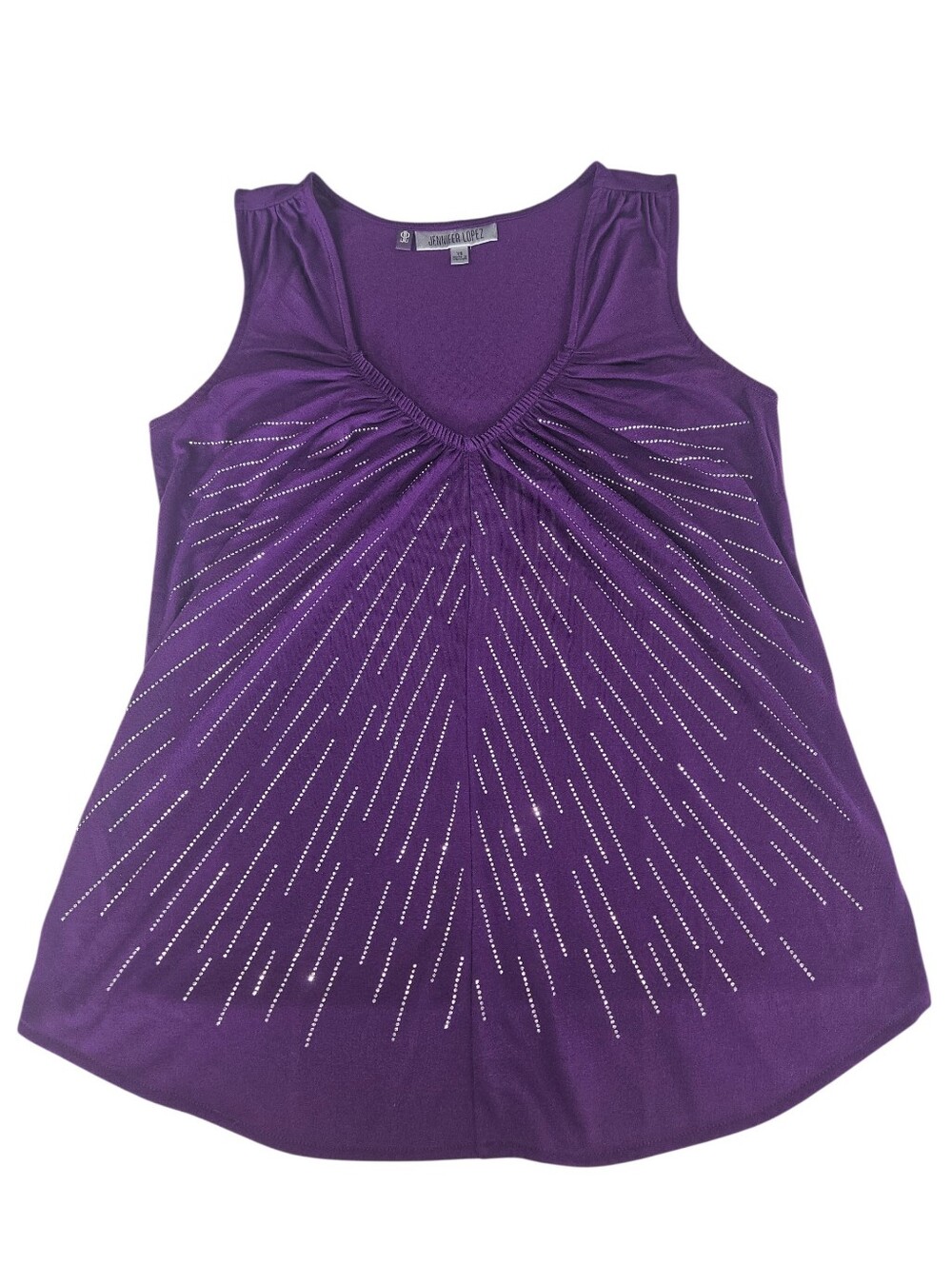 Jennifer Lopez Purple Sleeveless V-Neck Tank with Radiant Rhinestone Lines